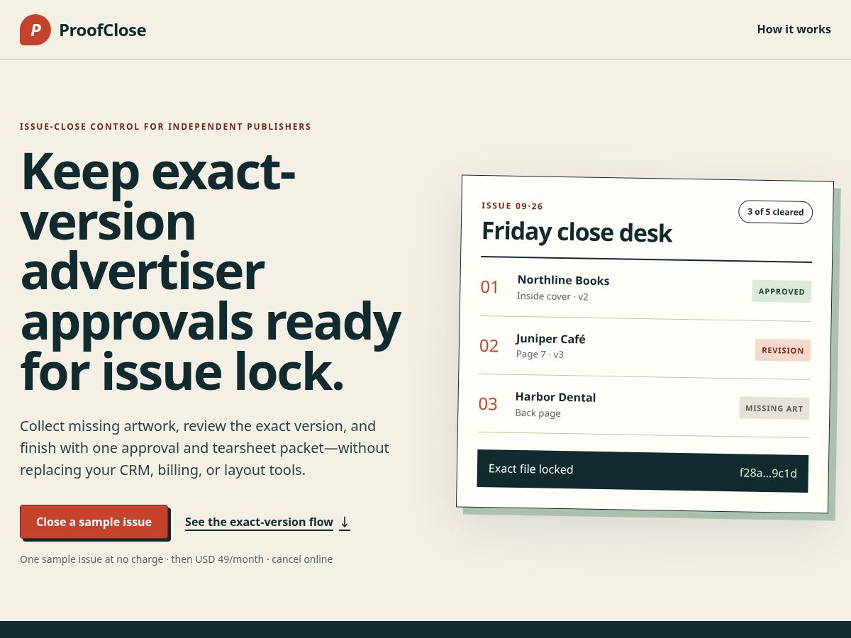 Landing-page snapshot of proofclose.com