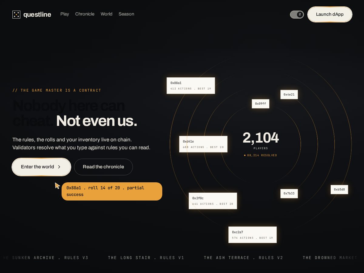 Landing-page snapshot of questline.world