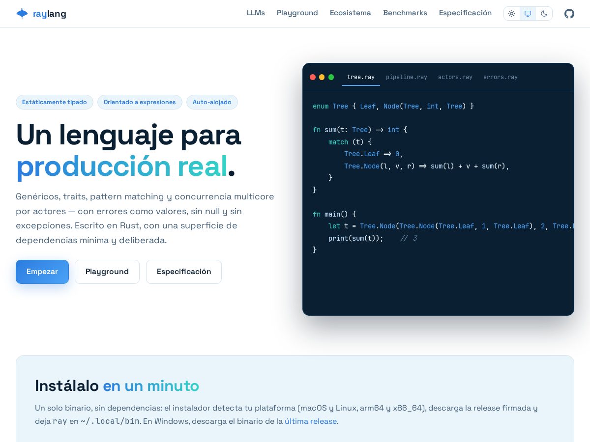 Landing-page snapshot of raylang.dev