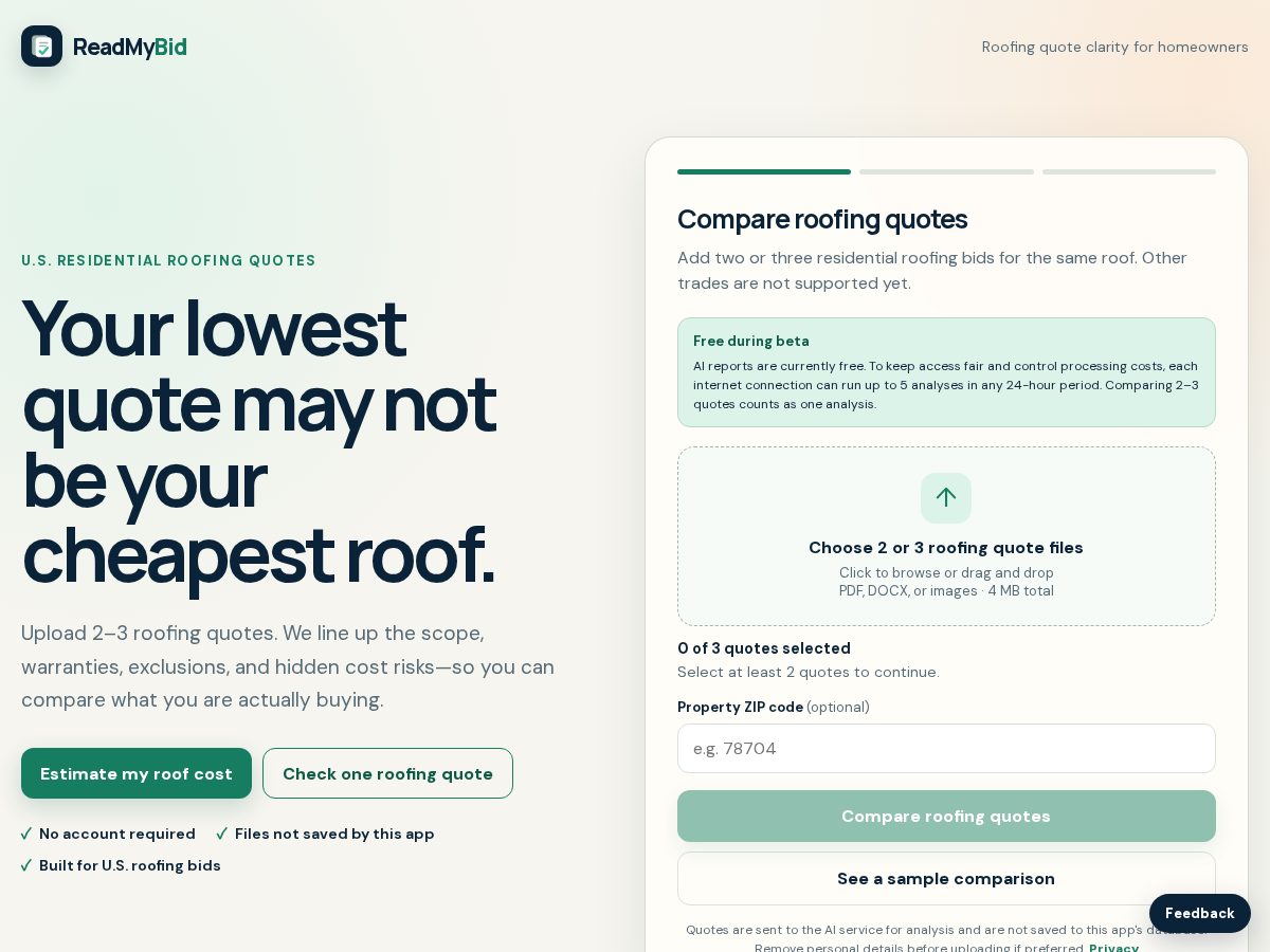 Landing-page snapshot of readmybid.com