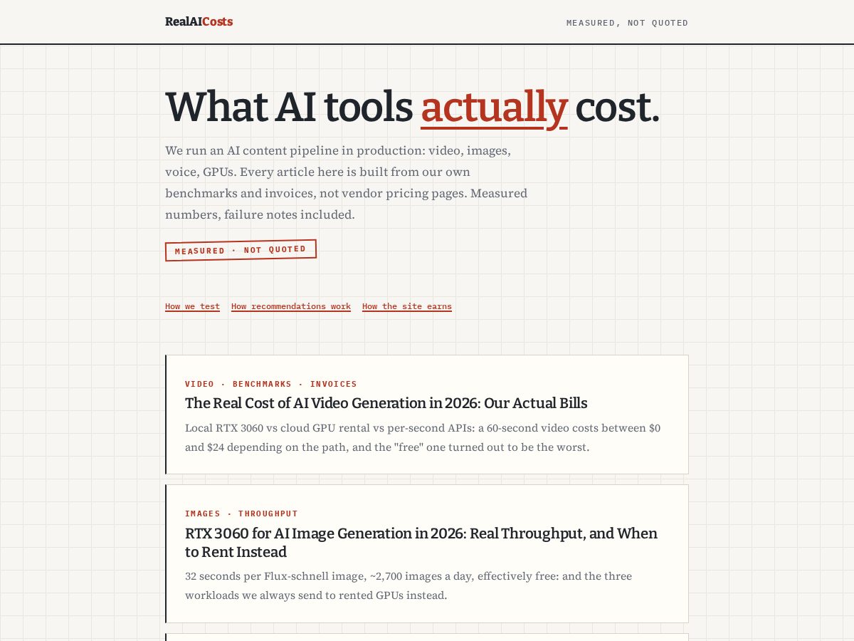 Landing-page snapshot of realaicosts.com