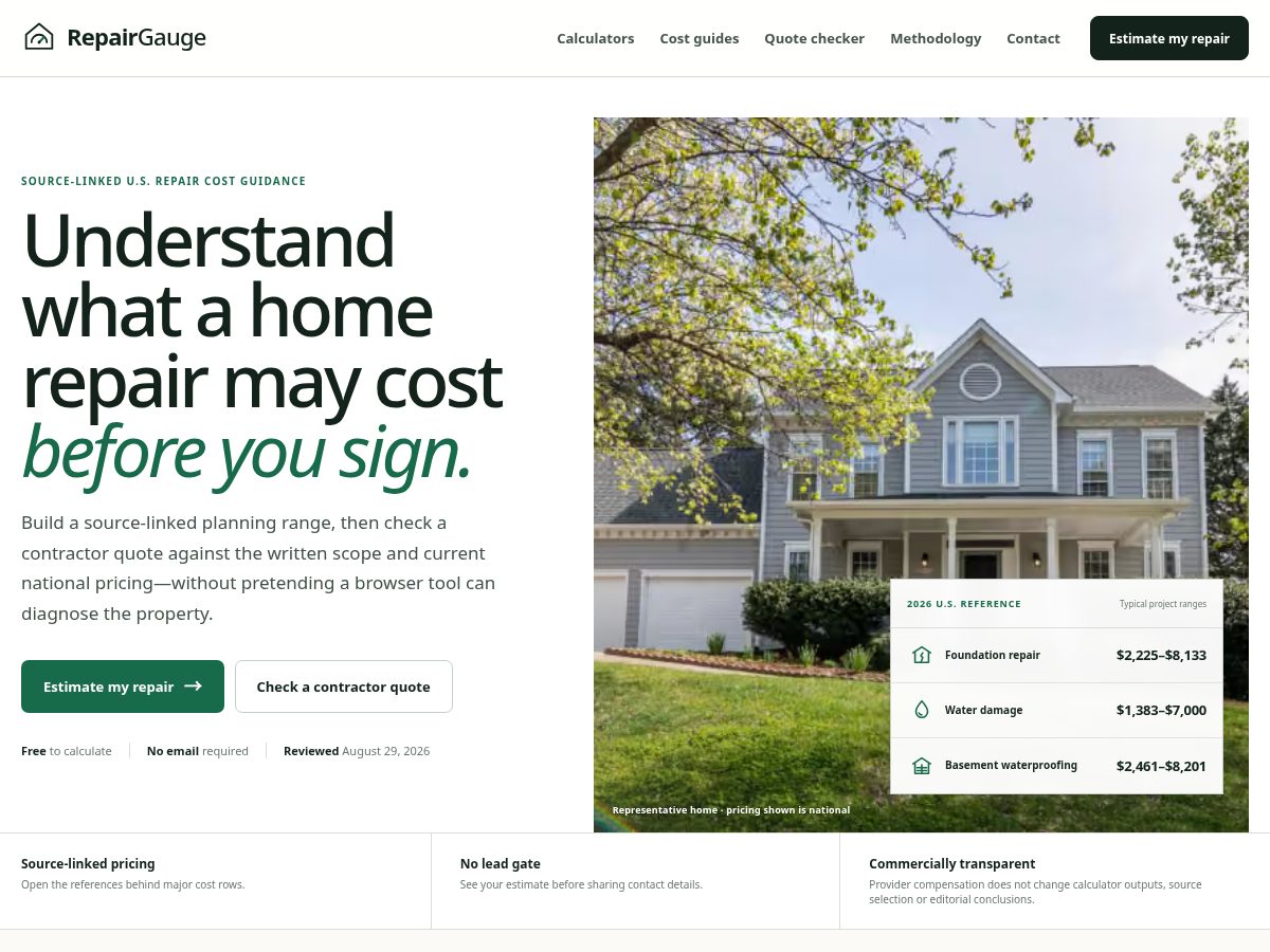 Landing-page snapshot of repairgauge.com