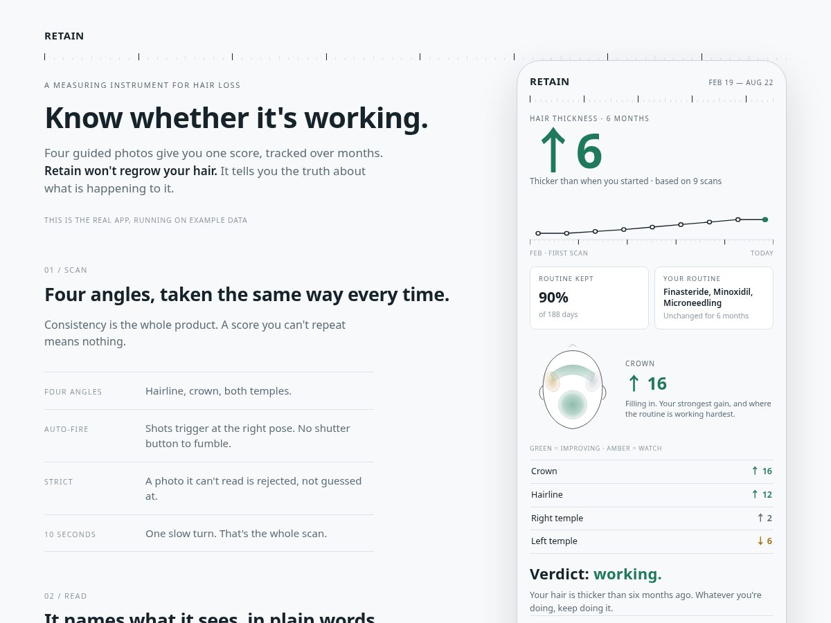 Landing-page snapshot of retain.hair