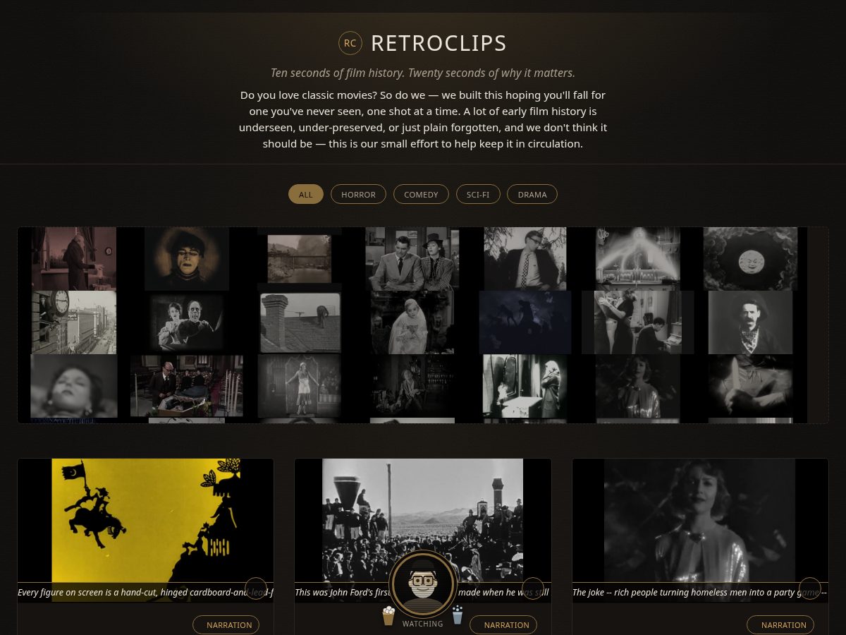 Landing-page snapshot of retroclips.org