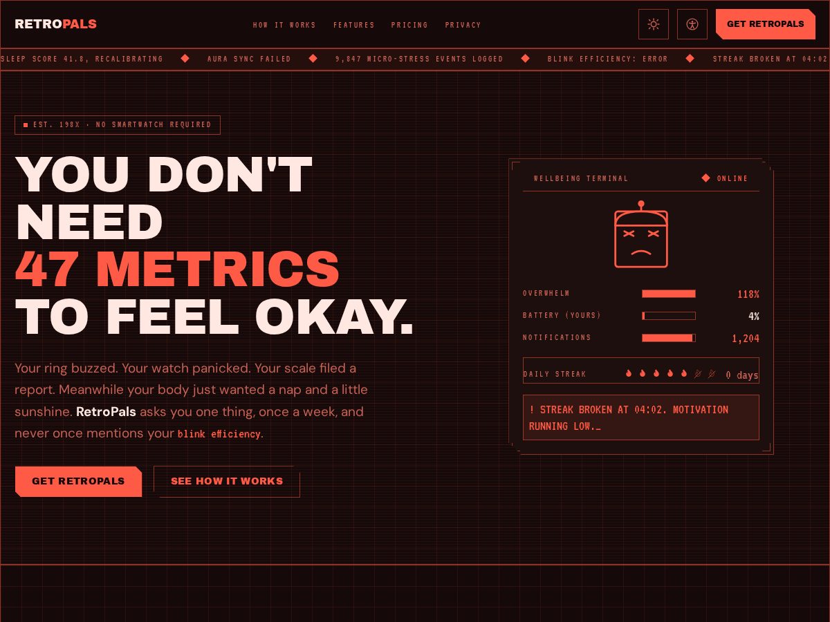 Landing-page snapshot of retropals.app