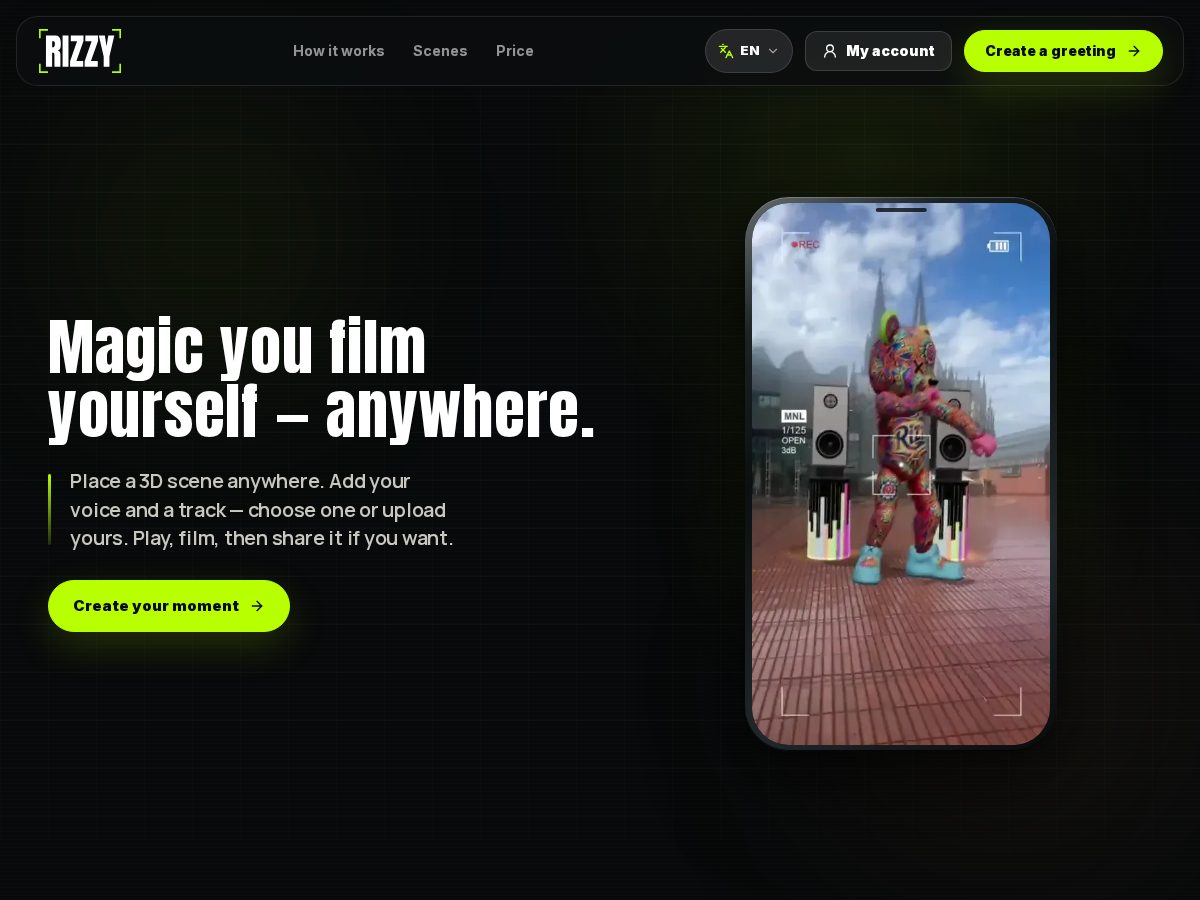 Landing-page snapshot of rizzy.art