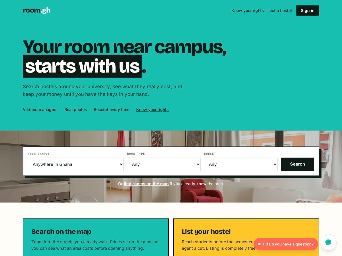 Landing-page snapshot of roomgh.com
