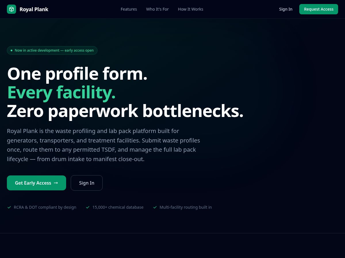 Landing-page snapshot of royal-plank.com