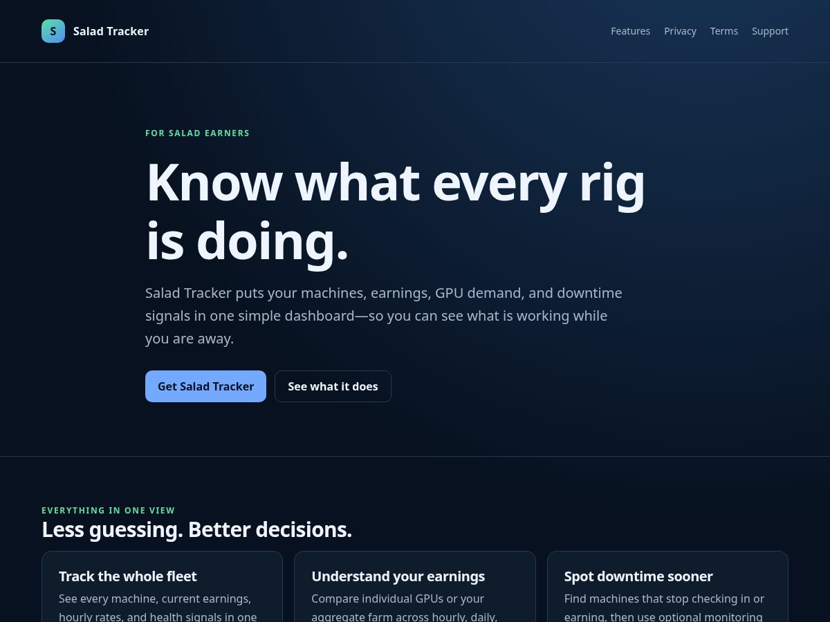 Landing-page snapshot of saladtracker.com