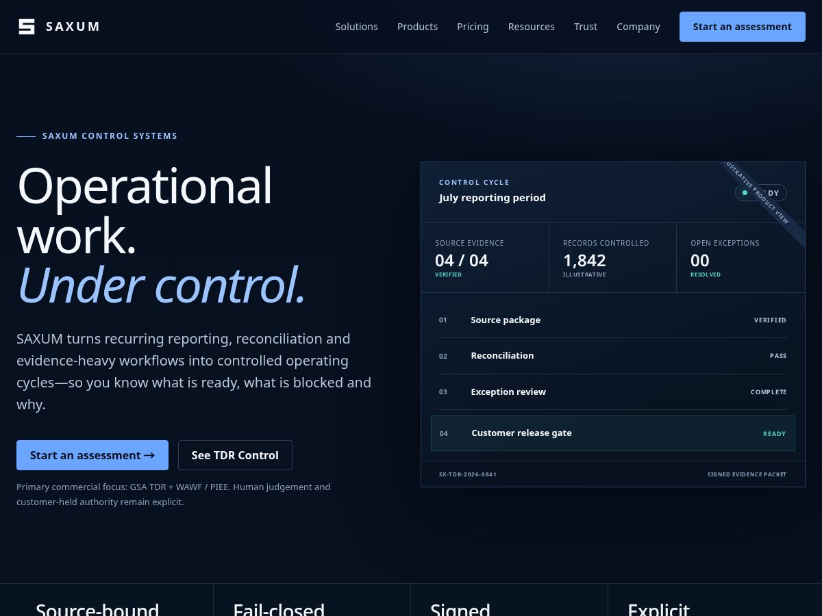 Landing-page snapshot of saxumsystems.com