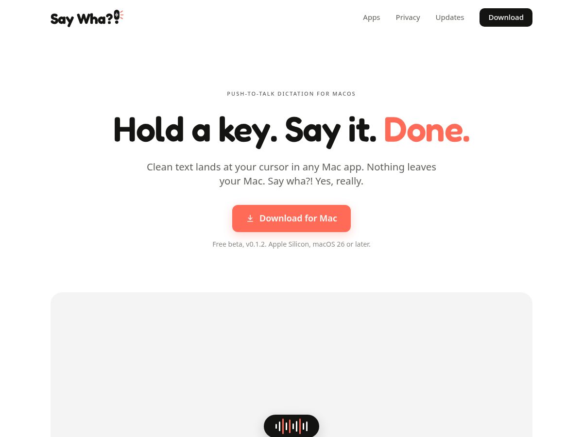 Landing-page snapshot of saywha.dev