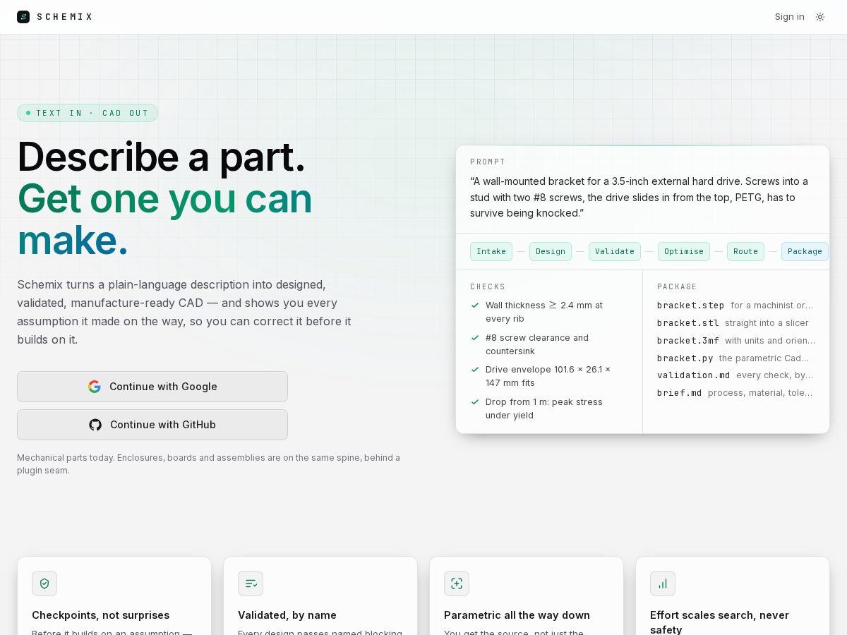 Landing-page snapshot of schemix.dev