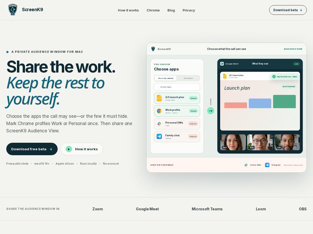 Landing-page snapshot of screenk9.com