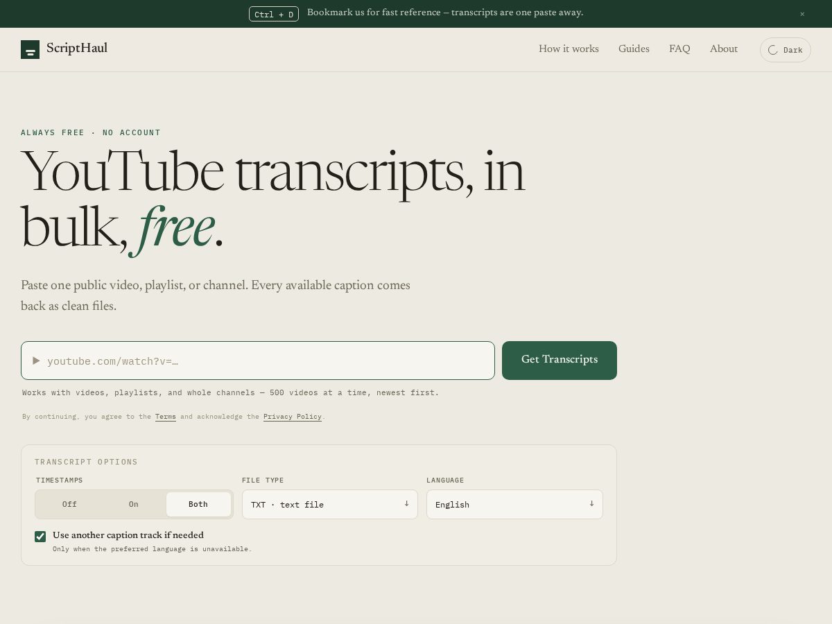 Landing-page snapshot of scripthaul.com