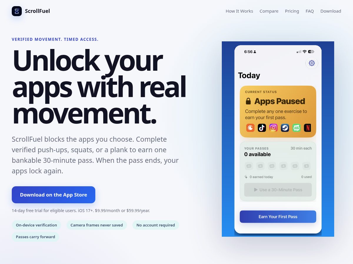 Landing-page snapshot of scrollfuel.app