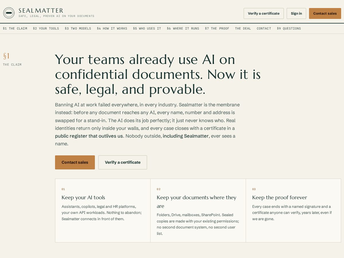 Landing-page snapshot of sealmatter.com