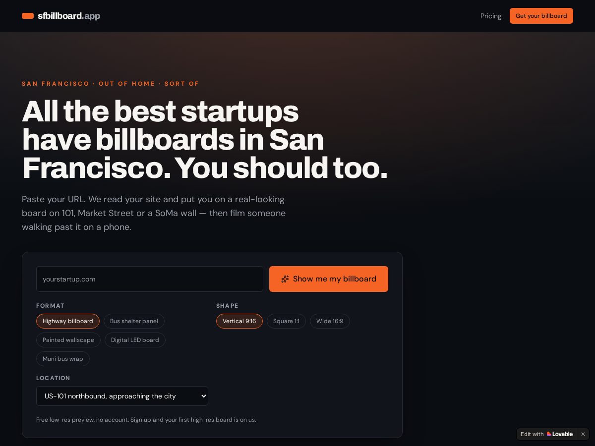 Landing-page snapshot of sfbillboard.app