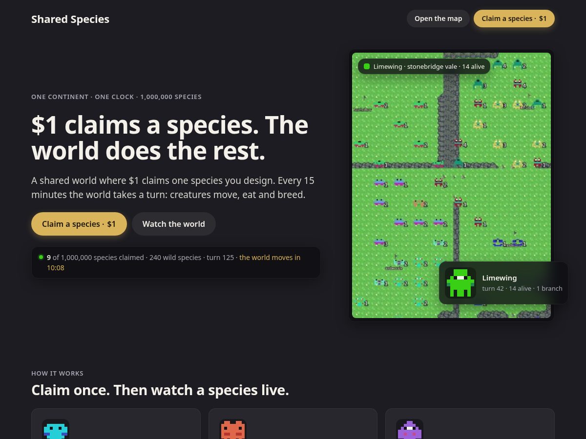 Landing-page snapshot of sharedspecies.com