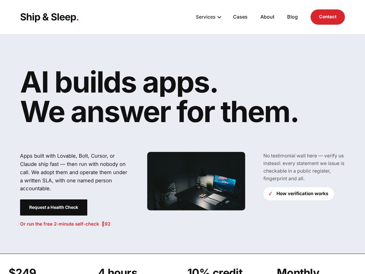 Landing-page snapshot of shipandsleep.com