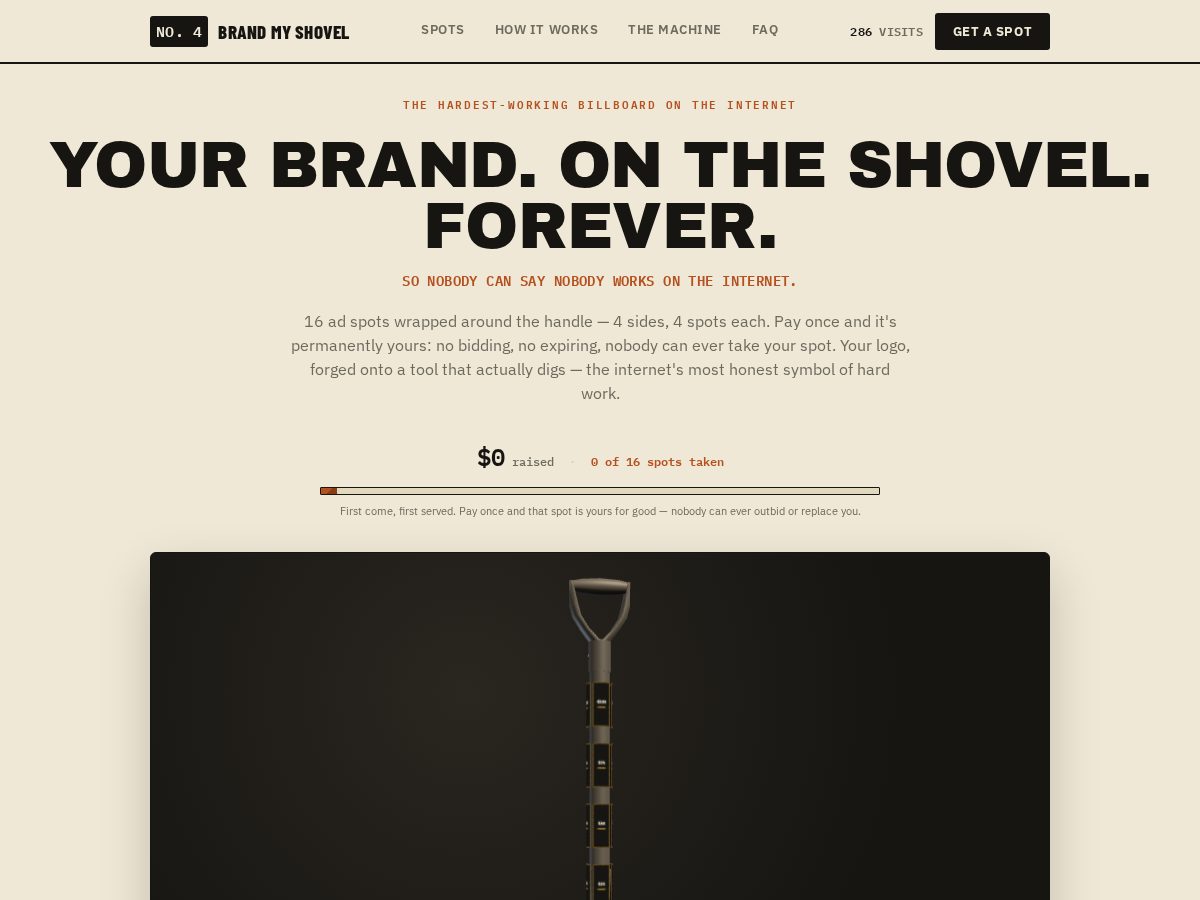 Landing-page snapshot of shovelad.space