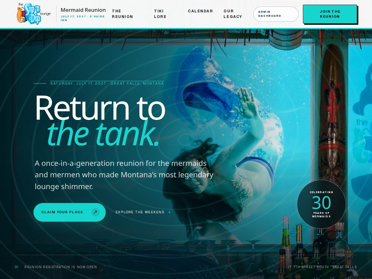 Landing-page snapshot of sipndipmermaids.com