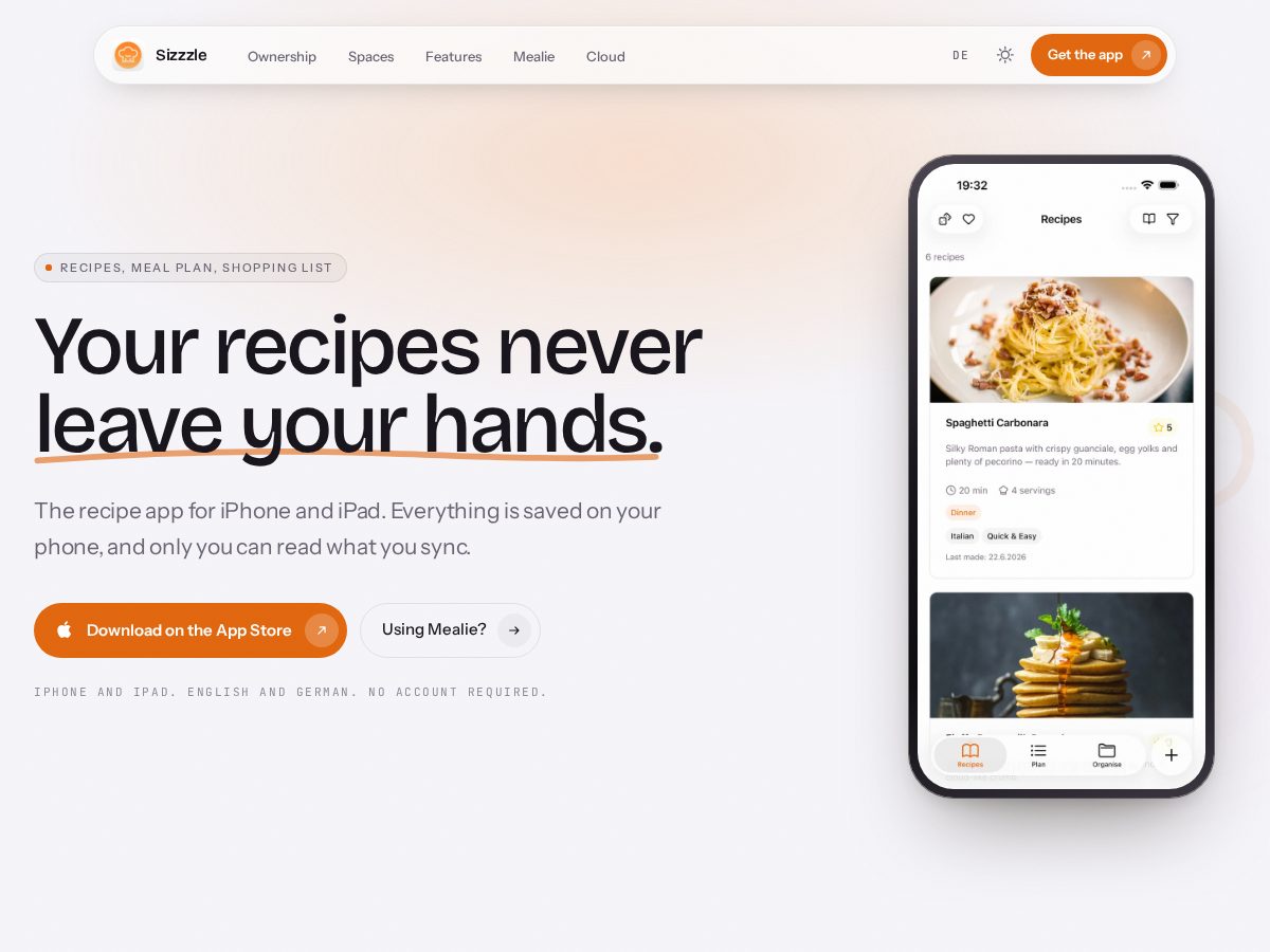 Landing-page snapshot of sizzzle.app