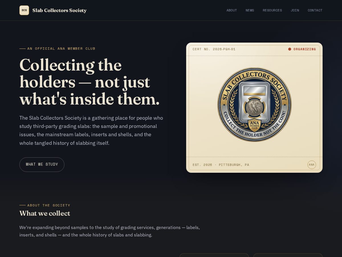 Landing-page snapshot of slabcollectors.org