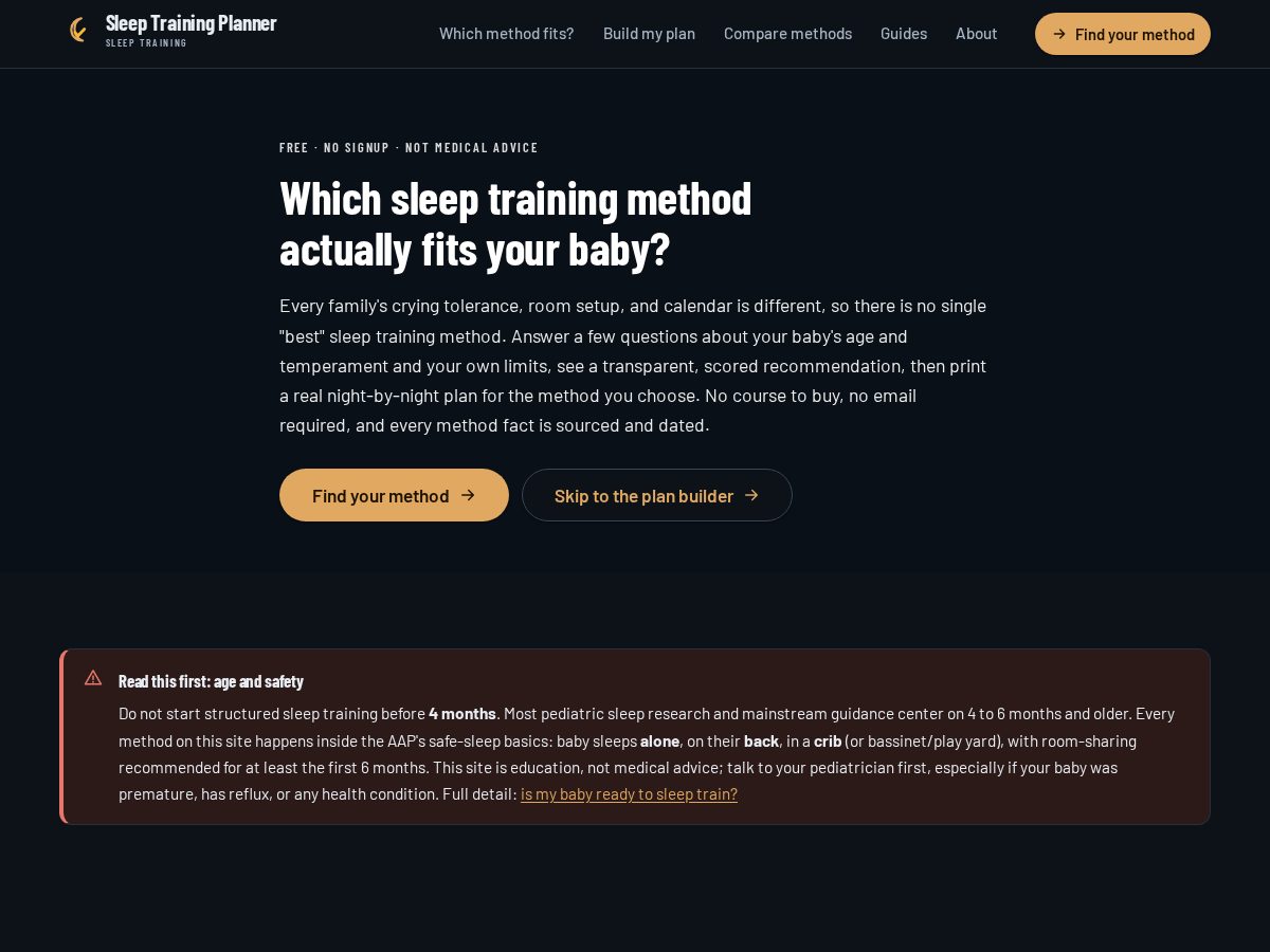 Landing-page snapshot of sleeptrainingplanner.com