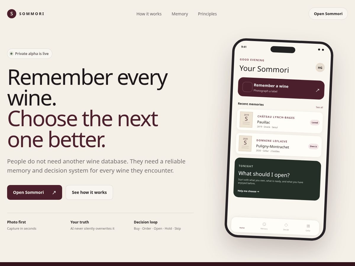 Landing-page snapshot of sommori.com