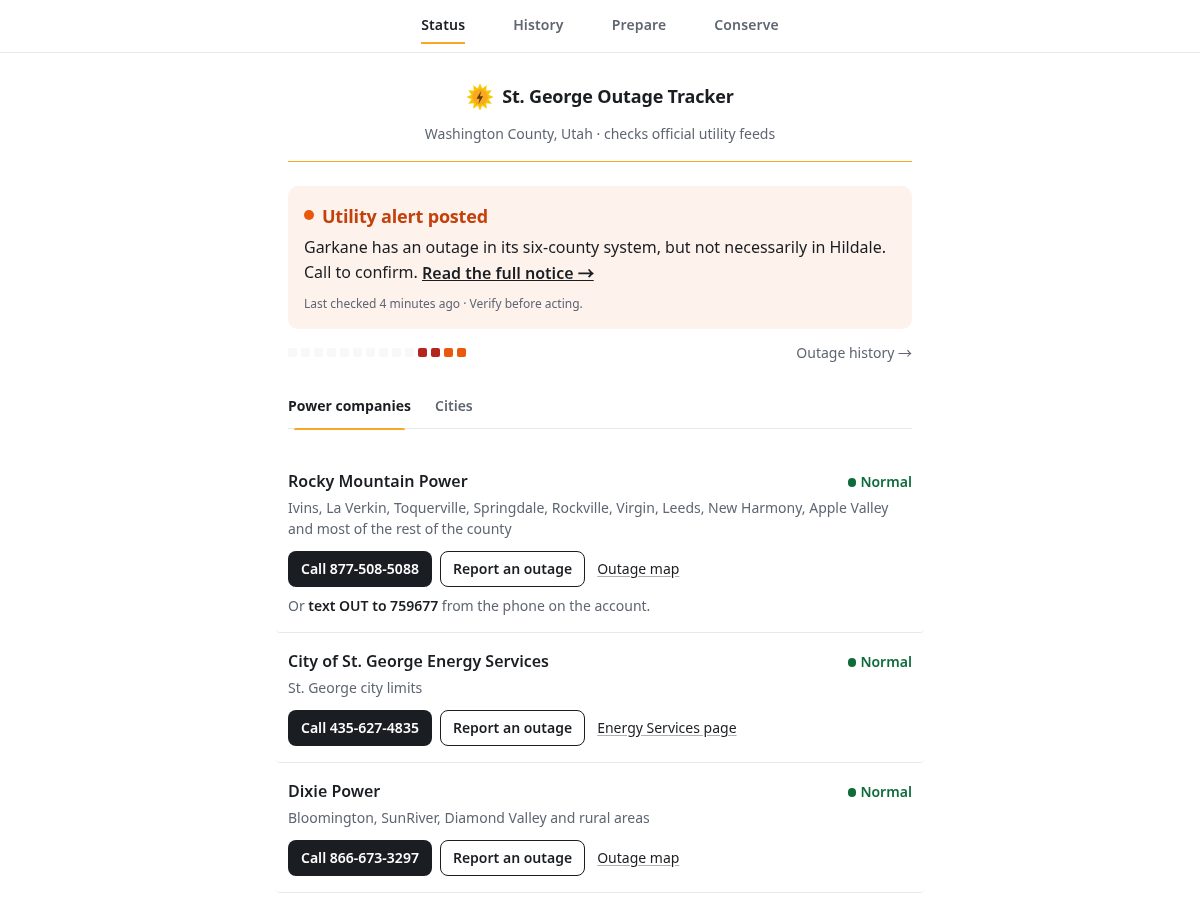 Landing-page snapshot of stgeorgeoutage.com