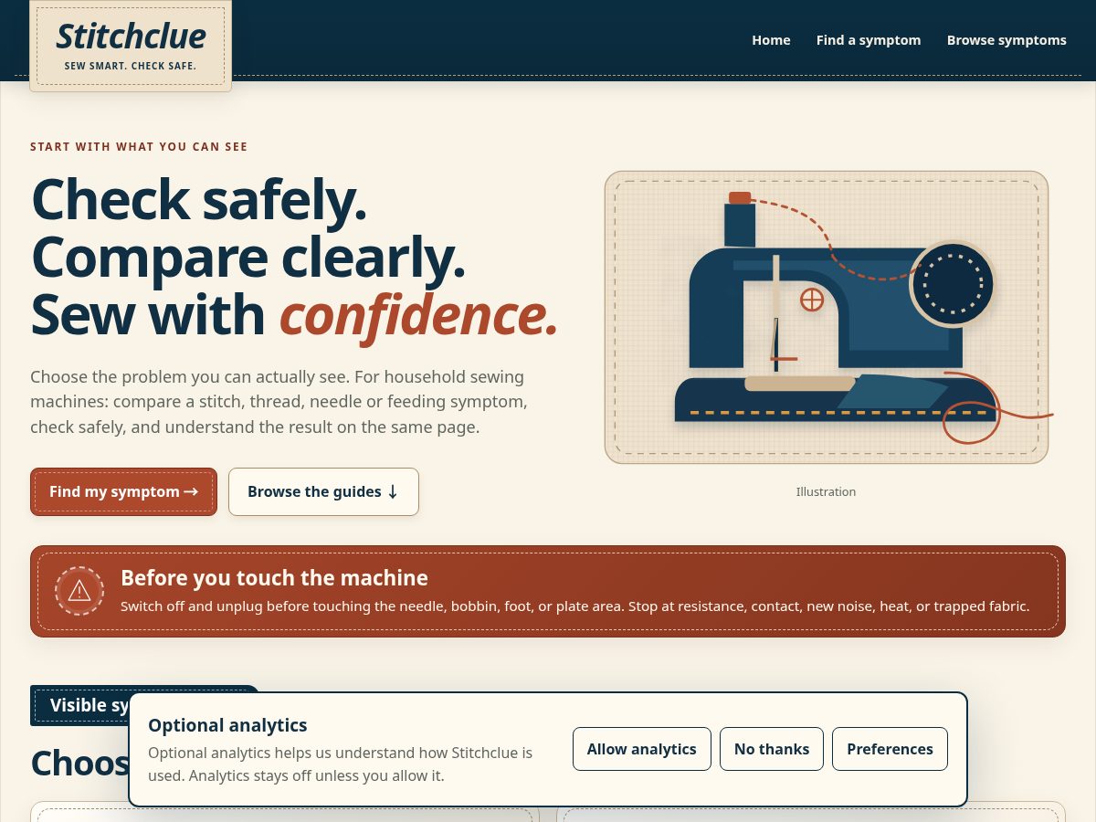 Landing-page snapshot of stitchclue.com