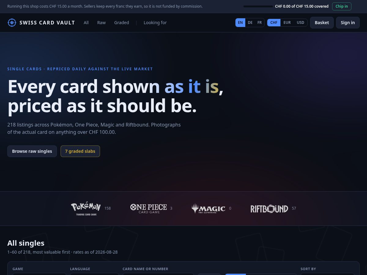 Landing-page snapshot of swisscardvault.com
