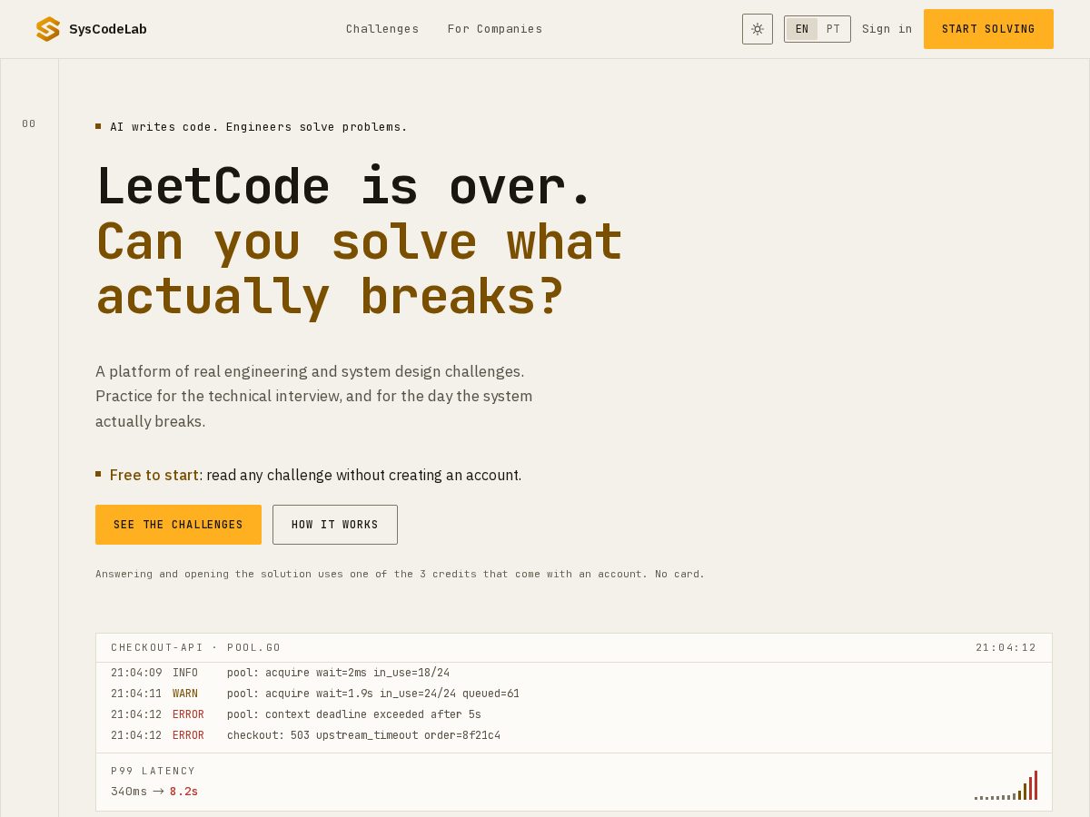 Landing-page snapshot of syscodelab.cloud