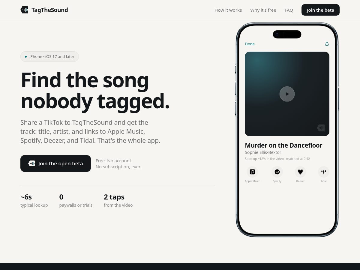 Landing-page snapshot of tagthesound.com