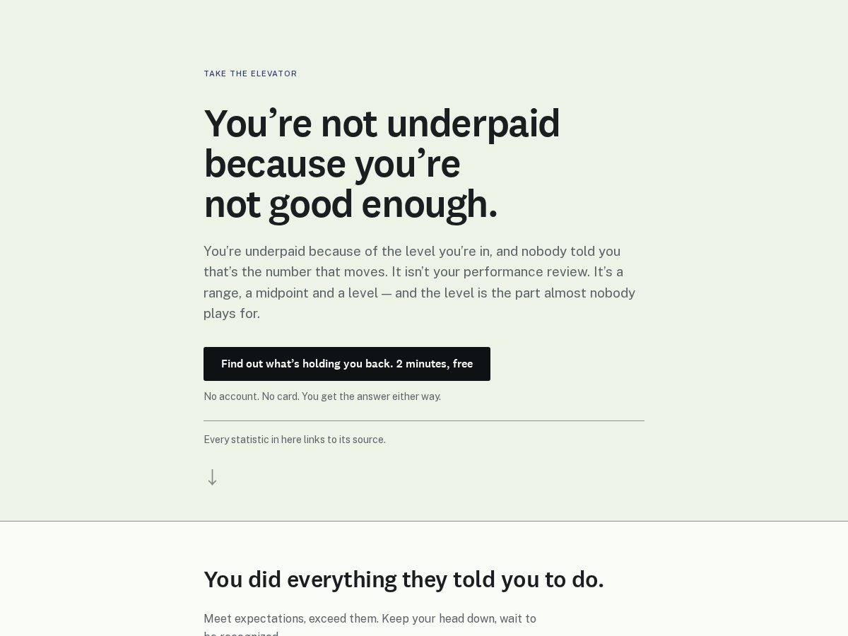 Landing-page snapshot of taketheelevator.com