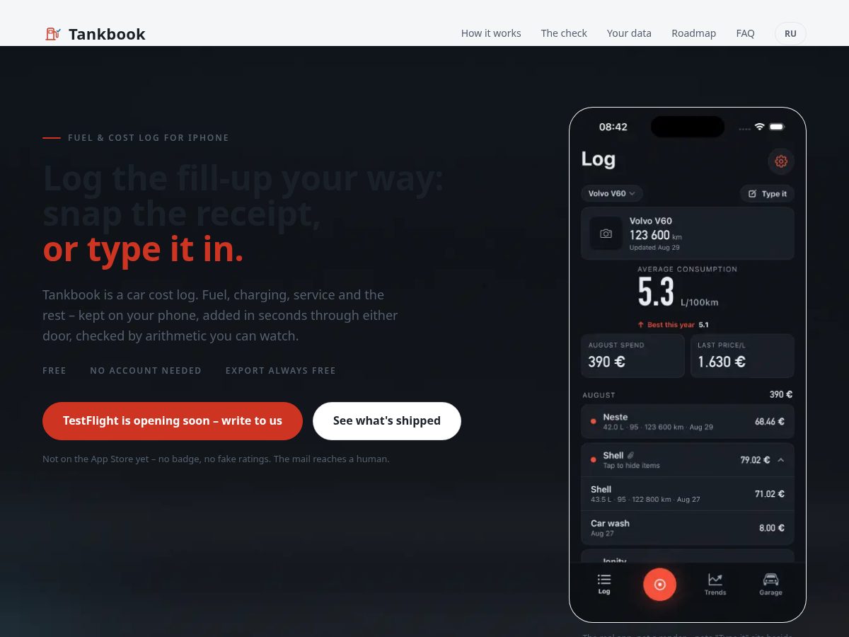 Landing-page snapshot of tankbook.live