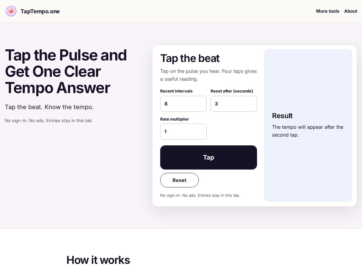 Landing-page snapshot of taptempo.one