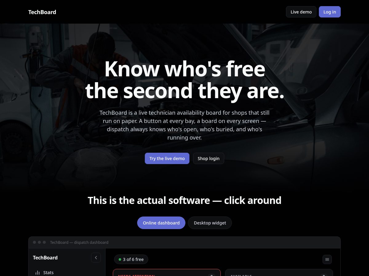 Landing-page snapshot of techboard.dev