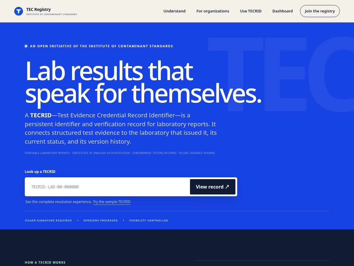 Landing-page snapshot of tecrid.com