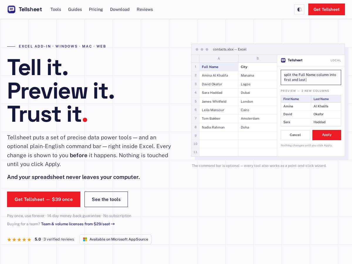Landing-page snapshot of tellsheet.com