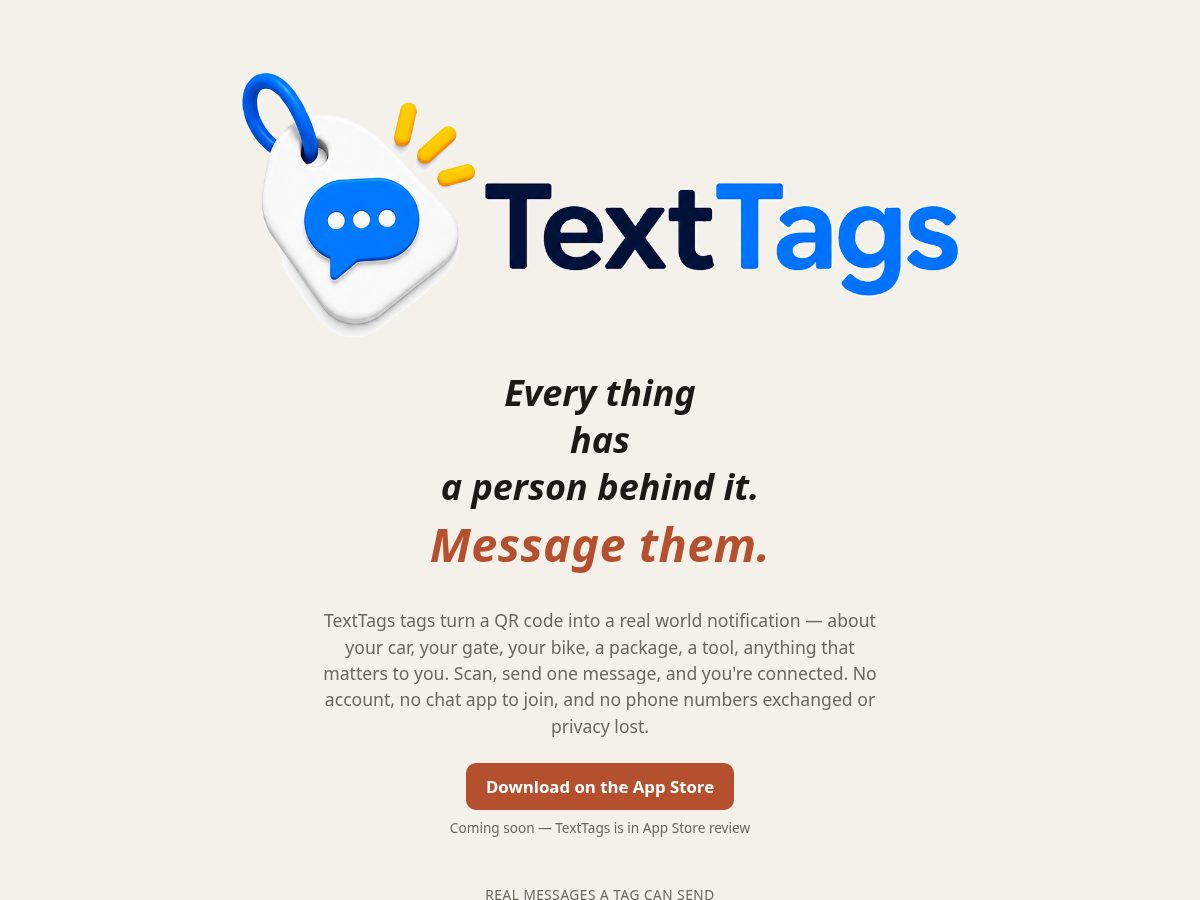 Landing-page snapshot of texttags.app