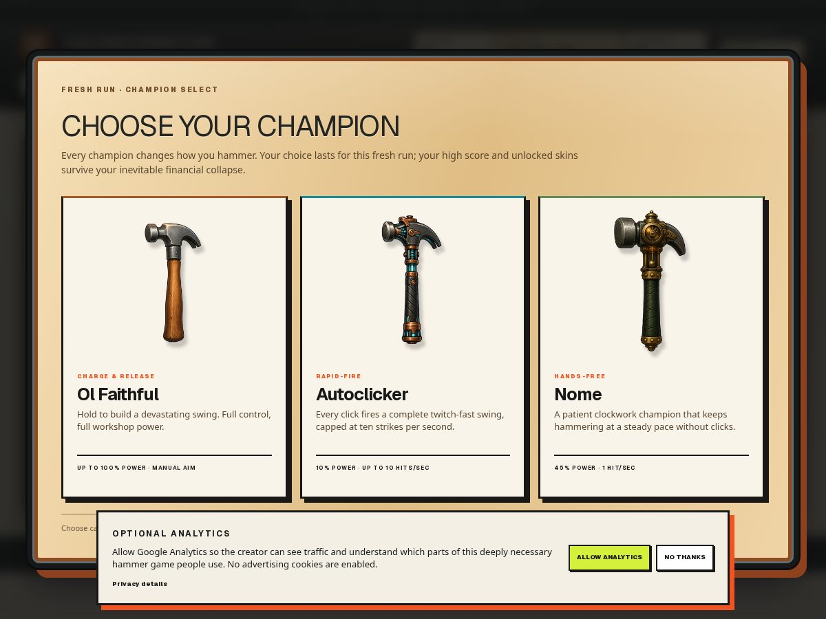 Landing-page snapshot of thatdumbhammergame.com