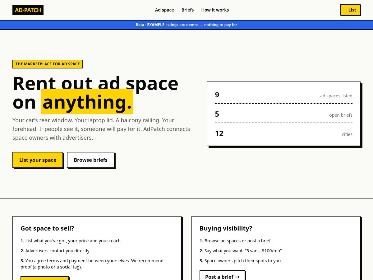 Landing-page snapshot of theadpatch.com