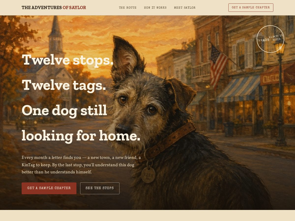 Landing-page snapshot of theadventuresofsaylor.com