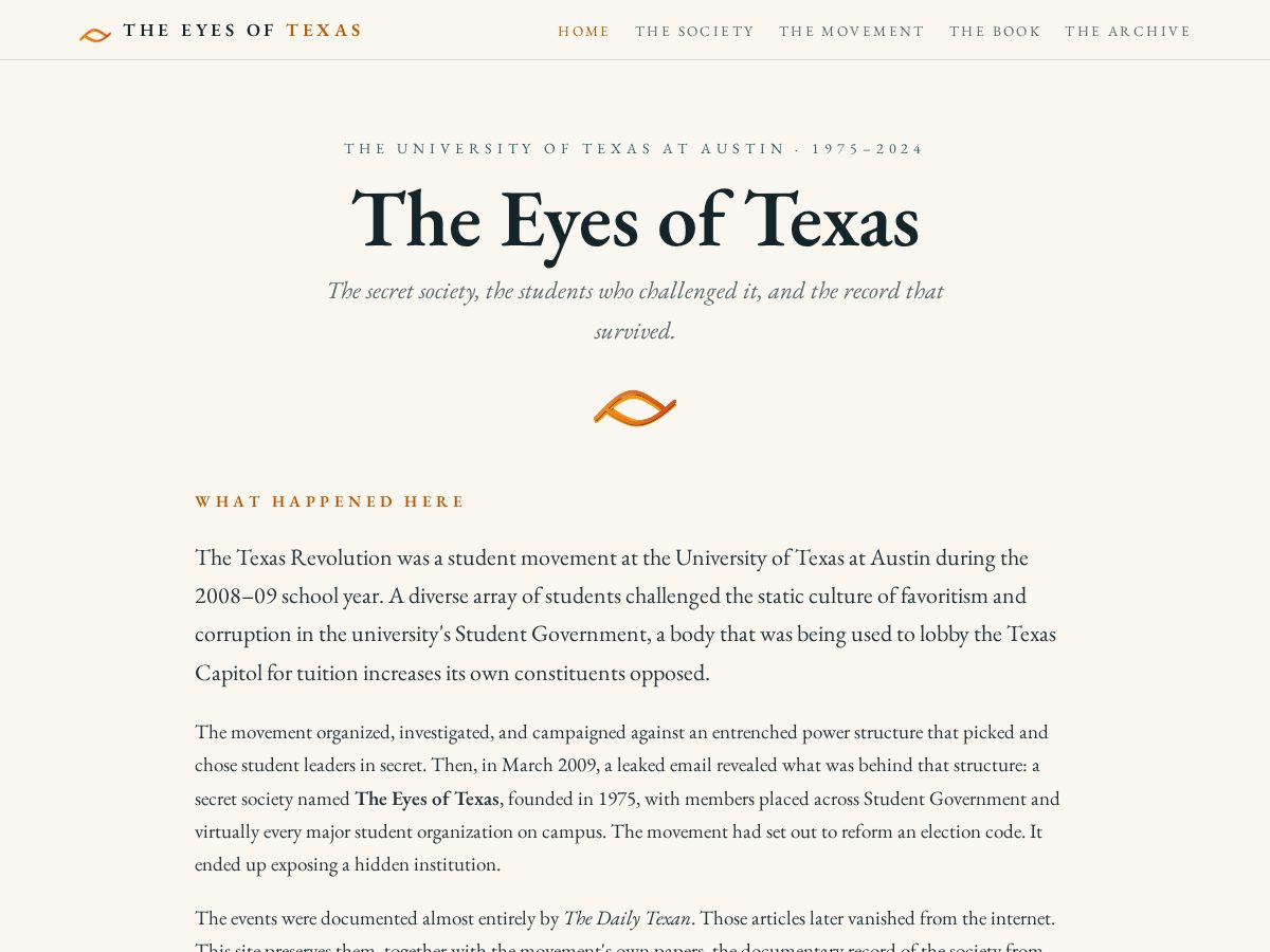 Landing-page snapshot of theeyesoftexas.org