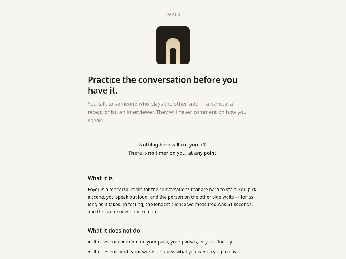 Landing-page snapshot of thefoyerapp.com