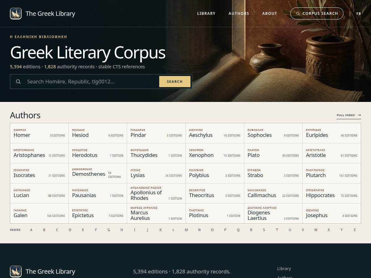 Landing-page snapshot of thegreeklibrary.org