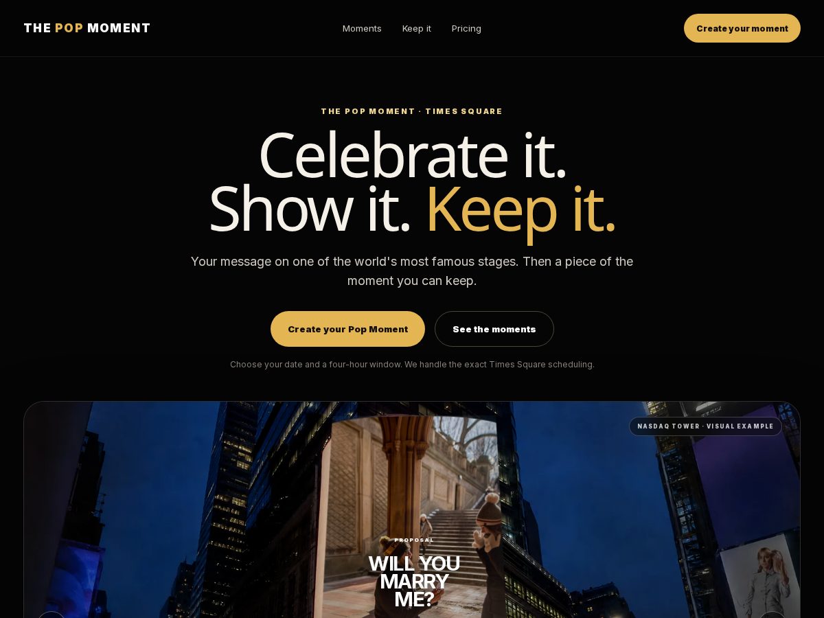 Landing-page snapshot of thepopmoment.com
