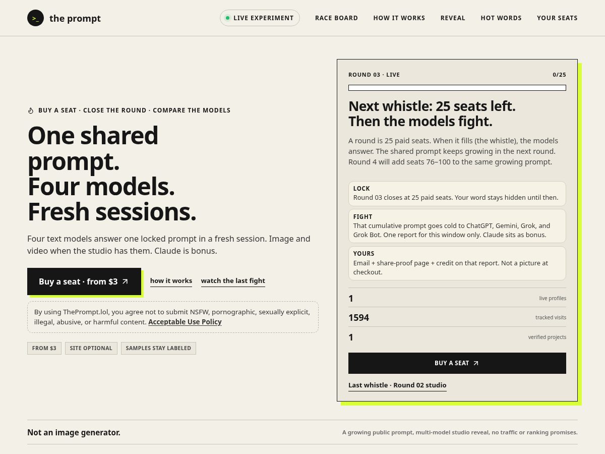 Landing-page snapshot of theprompt.lol