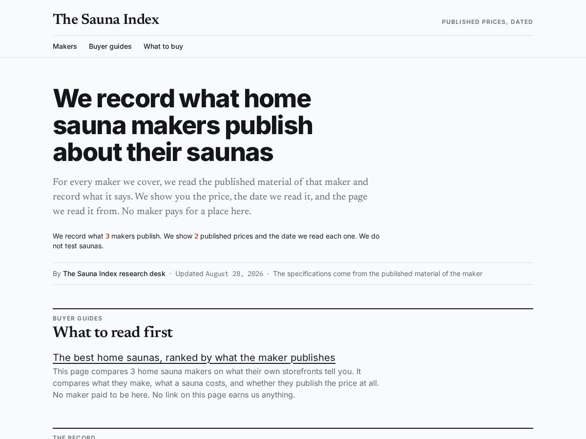 Landing-page snapshot of thesaunaindex.com